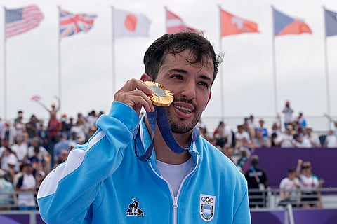BMX freestyle men's park medal ceremony: Gold medalist Gil Jose Torres, of Argentina